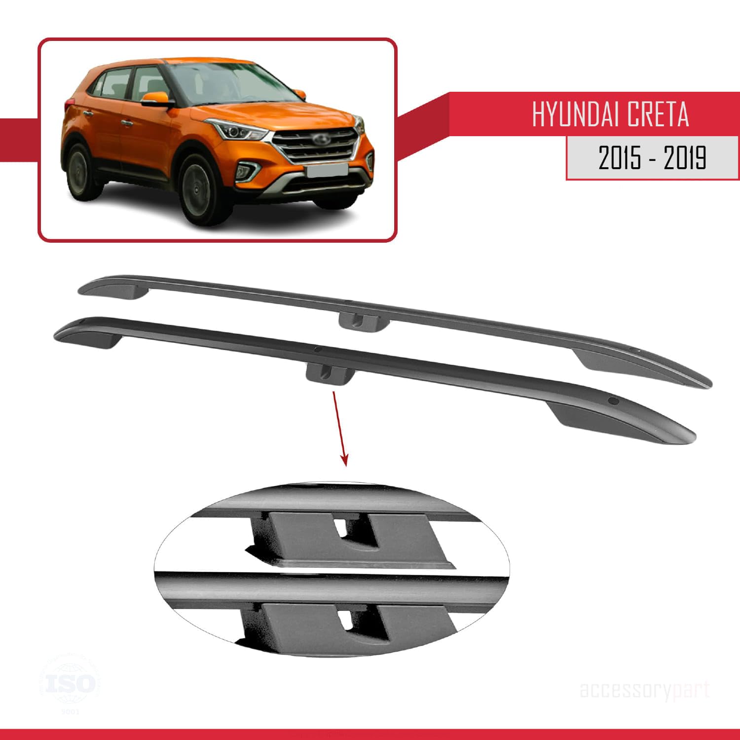 Kompatibel mit Hyundai Creta 2015-2019 (Kurzer Radstand L1/H1) Dachreling Dachträger Gepäckträger (Klebemodell) Schwarz