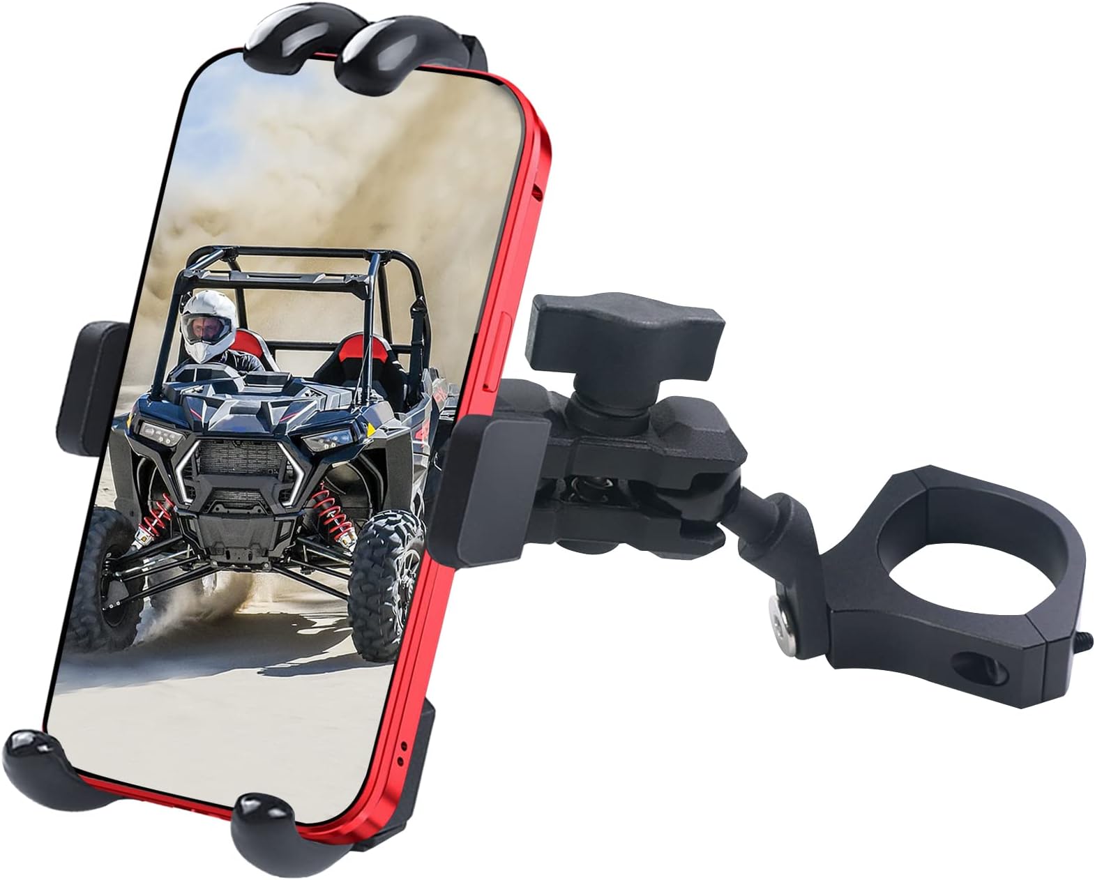 UTV Phone Mount - 360 Adjustable Heavy Duty Phone Holder Fit for 1.75 to 2 Inch UTV Roll Bar Compatible with Can-Am Maverick X3/ RZR/Ranger/Talon Pioneer 1000 for 4.0 Inch to 7.2 Inch Cell Phone
