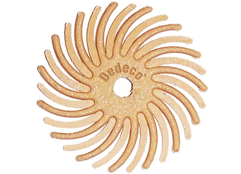 Dedeco Sunburst Radial Bristle Discs - 5/8 (15mm) Dia, TC Bristle, 1/16 (1mm) Arbor - Precision Cleaning Buffer Polisher Rotary Tool Accessories, Extra-Fine 6 Grit, Aluminum Oxide - 12 Pack