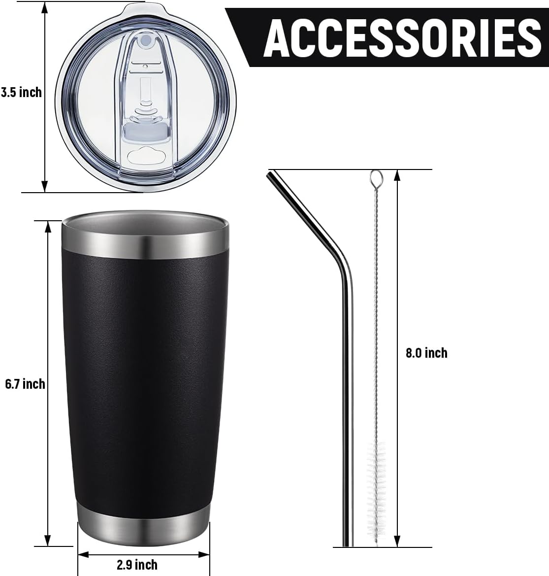 COMOOO 20oz Double Wall Vacuum Insulated Travel Mug, Stainless Steel Tumbler with Lid and Straw Durable Powder Coated Insulated Coffee Cup for Cold & Hot Drinks (Black, 12 pack - Image 3