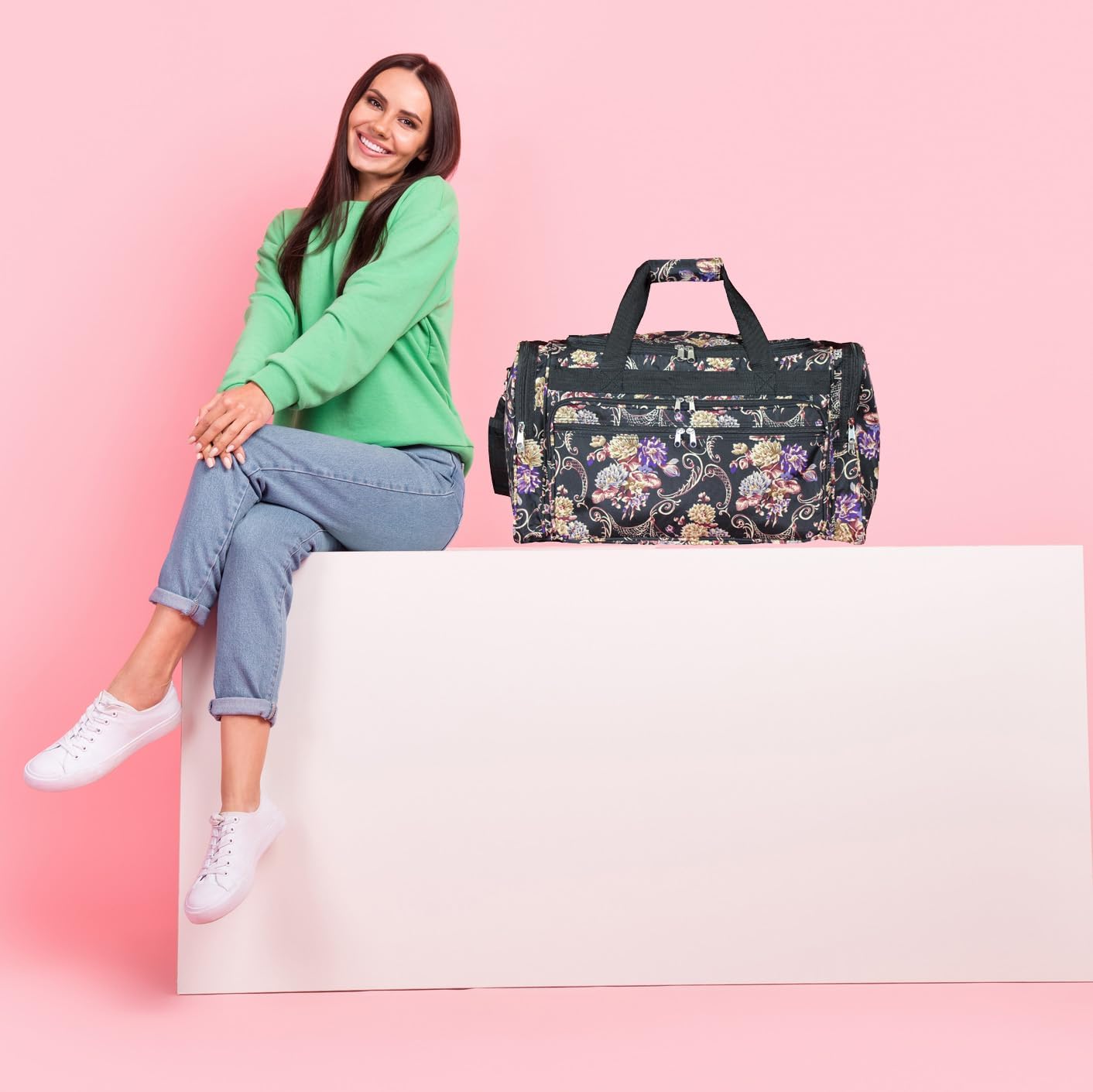 World Traveler Floral 22-inch Carry-on Duffle Bag with Adjustable Shoulder Strap - Image 2