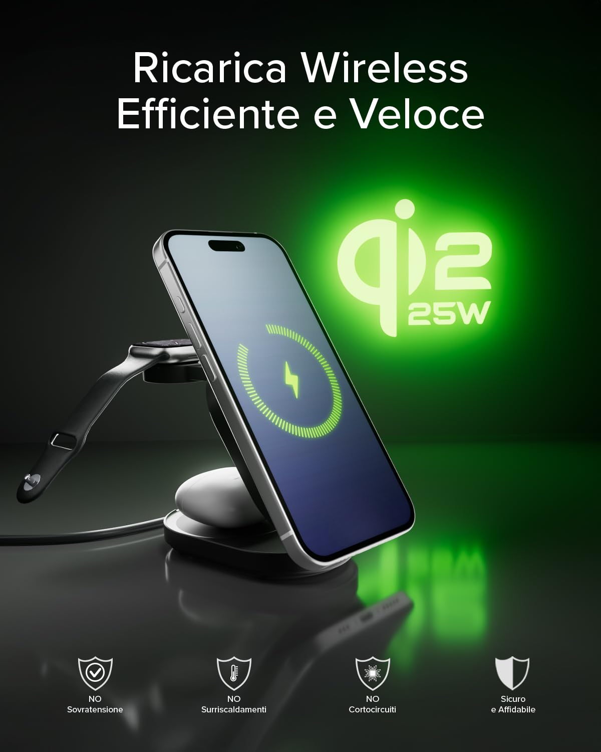 SBS Qi2 25W Power Dock 3in1 MFI MagSafe, Caricatore Wireless per iPhone, AirPods, Apple Watch, Ricarica Rapida 35W (25W+5W+5W), Caricabatterie Magnetico, Alimentazione USB-C, Certified MFI, Nero | Caricatore Wireless per iPhone, AirPods, Apple Watch, Cari