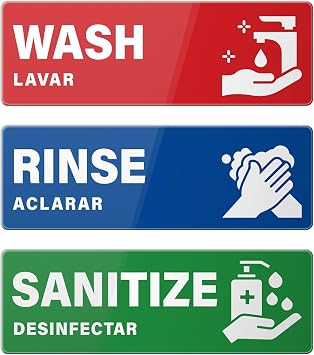 Wash Rinse Sanitize Signs PVC 93 Inches 3 Compartment Sink Sign Waterproof Oil Resistant Signage for Food Truck Restaurant Kitchen