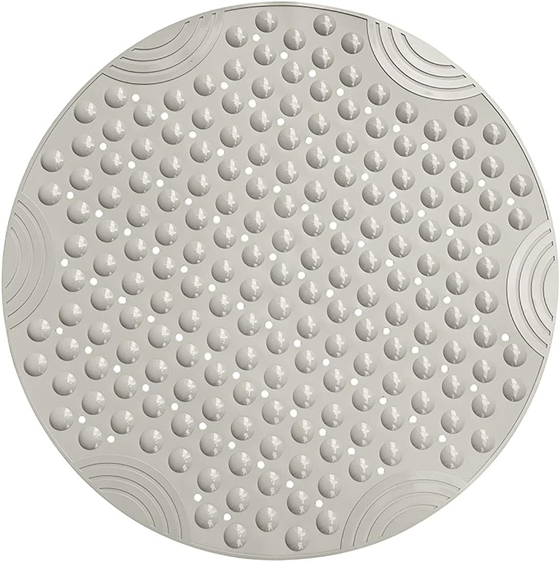 BathsafeRound Shape Shower Mat Extra Grip Suction Non Slip Bathroom Mat Luxury Durable and Thicken Bath Mat Can be Cut Design for Disability Old Kids Eusure Safe Showering,65x65CM,Kaki