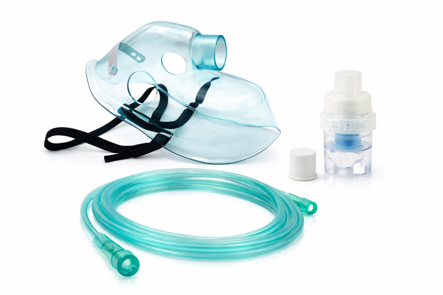 ALL4US® Kit ricambi per aerosol universale per adulti con maschera, ampolla, fascia elastica, tubo da 2.1 metri per inalazione, filtro ed accessori per nebulizzatore, compatibile con tutte le marche.