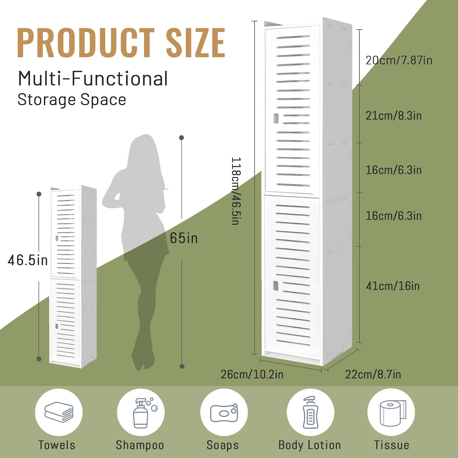 Tall Bathroom Storage Cabinet – Floor Standing Display Cabinet, Home Storage Furniture Organizer Unit for Office Living Room Kitchen Entryway Toilet Paper, White