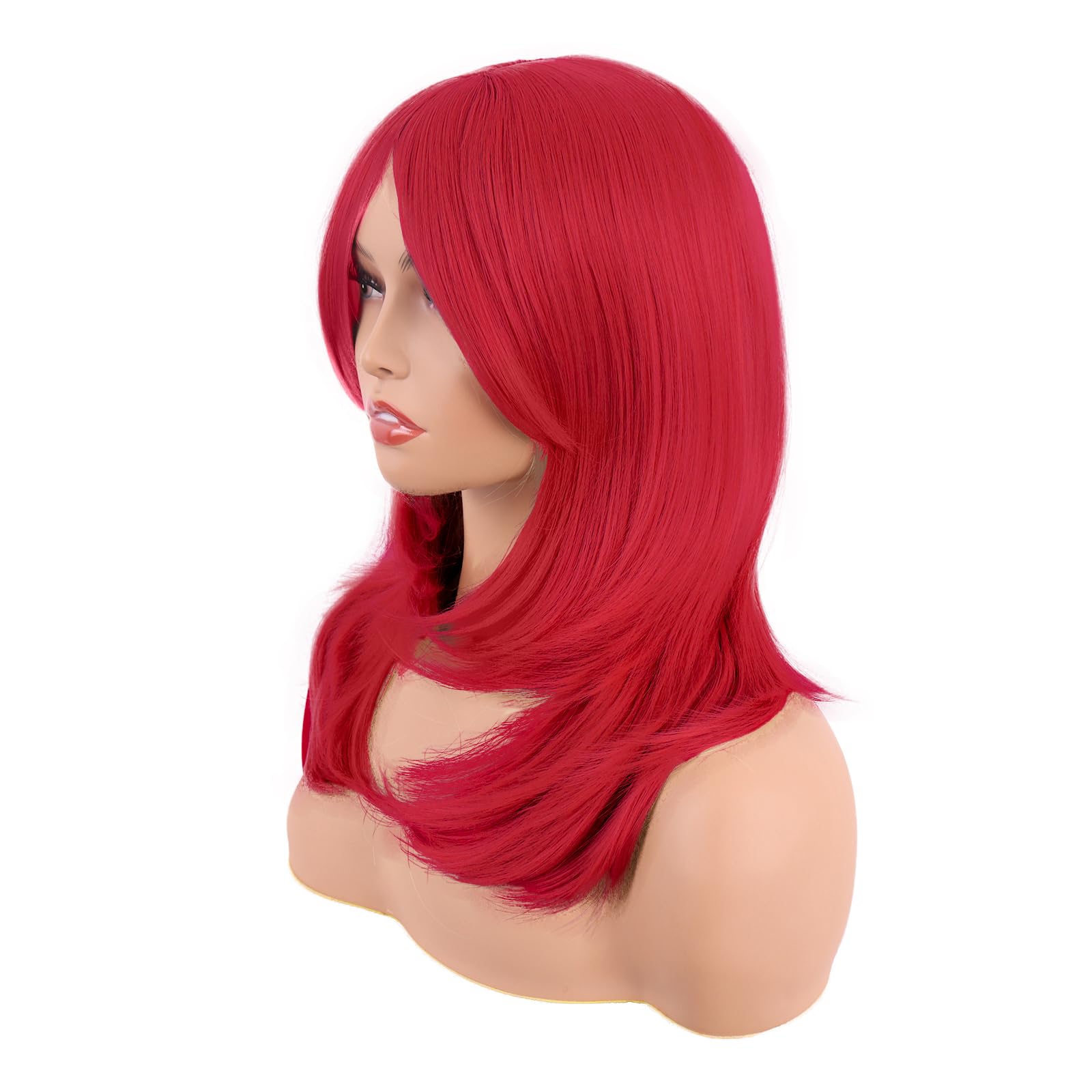 MapofBeauty 20 Inch/50 cm Long Layered With Bangs Straight Synthetic fiber Shoulder Length Hair for Daily Use or Party Wig (bright Red) - Image 3