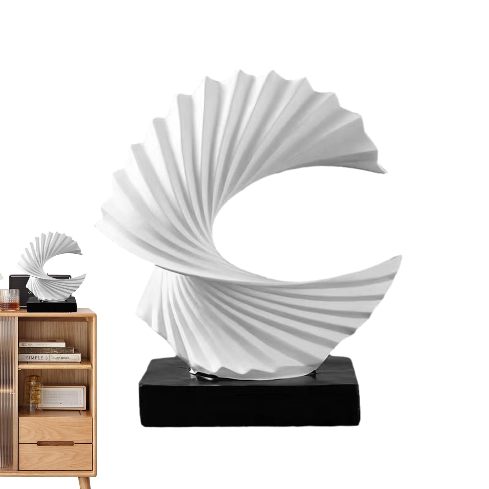 Statue "Meereswelle" – abstrakte Figur aus Gold 24 x 10 x 28 cm, Dekoration aus weißem Harz, künstlerisches Ornament ' mit glatter und glänzender Oberfläche | Elegantes dekoratives Accessoire für
