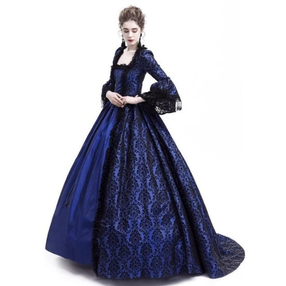 CAMDOM Robe Victorienne Médiévale pour Femme Gothique de Soirée Cocktail Elegante Lolita Party Swinging avec Jupon