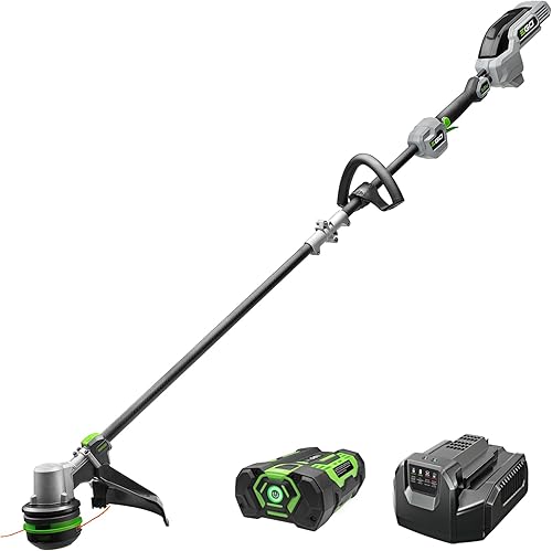 EGO POWER+ Cortadora de Hilo, Alimentada por Batería, Cortadora de 15" para Malezas y Césped con POWERLOAD y Eje Dividido de Fibra de Carbono,