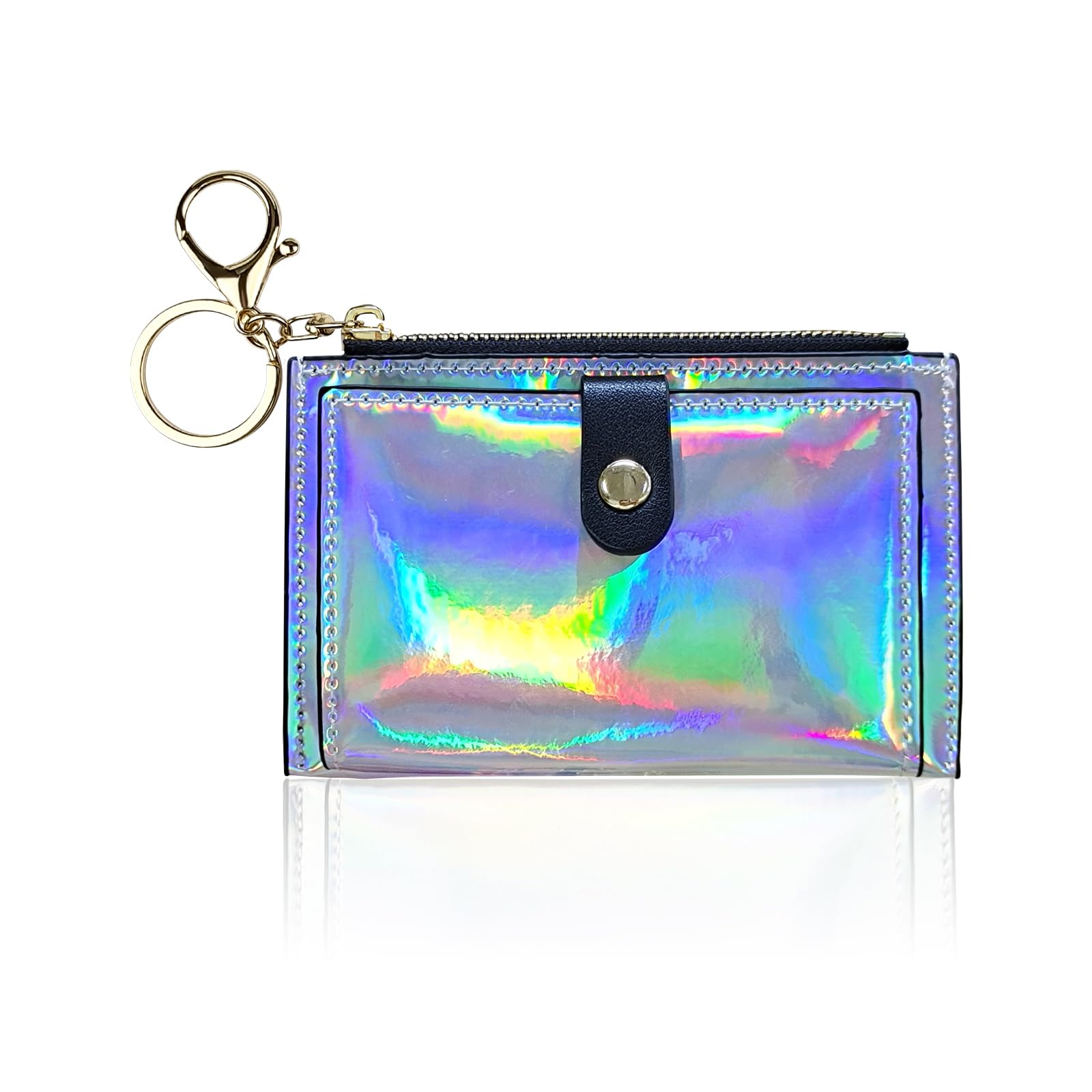 AdiStylinno Womens Card Wallet, Waterproof PU Leather Slim Credit Card Wallet for Women Multifunctional Credit Card Bag with Zipper and Key Chain Card