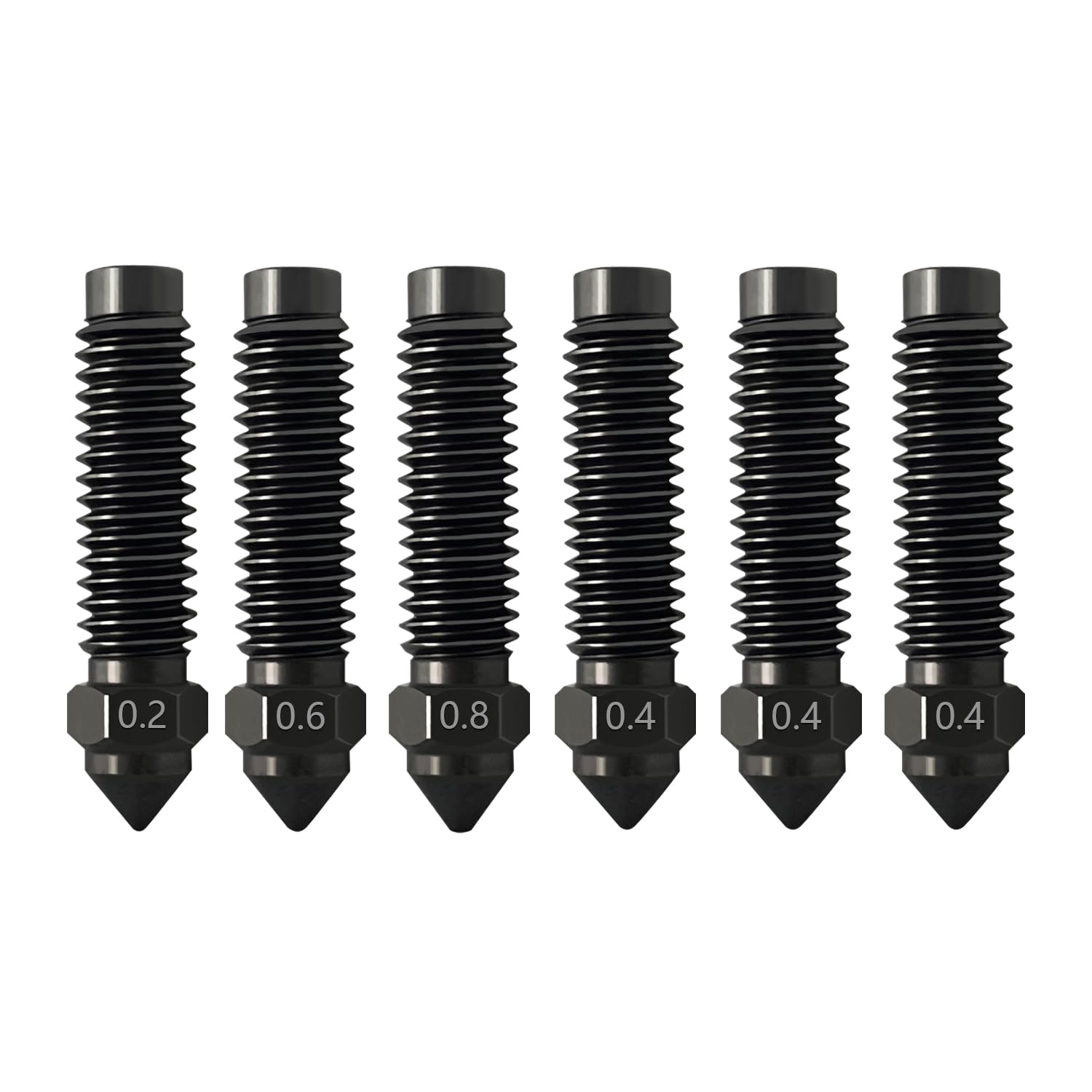 HzdaDeve 6PCS 0.2MM 0.4MM 0.6MM 0.8MM Hardened Nozzles for Centauri Carbon Stainless Steel Nozzle High Temperature Pointed Wear Resistant Nozzles High Flow Hotend Extruder for Elegoo Carbon 3D Printer-image-4