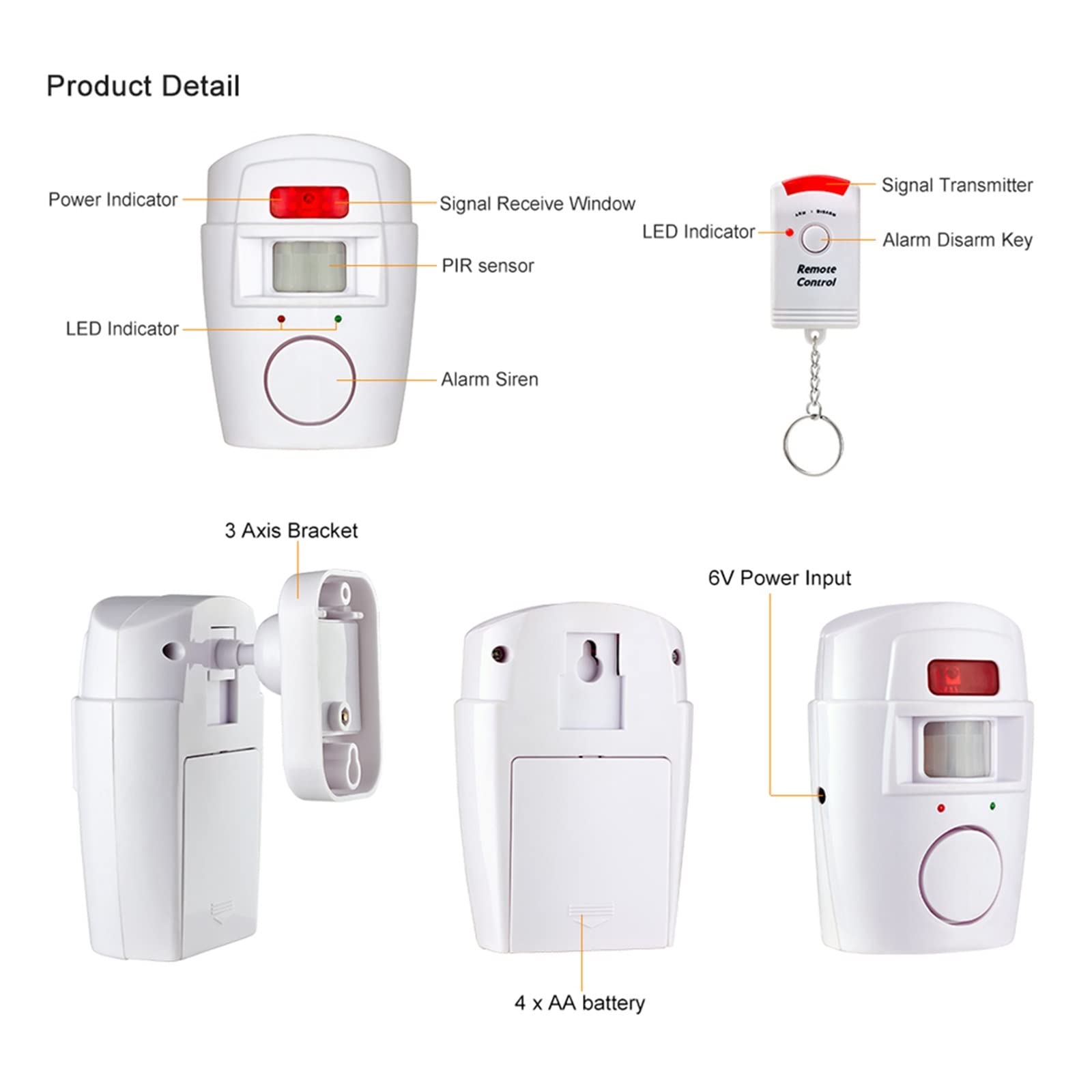 Alarma de detección de Movimiento Control Remoto Infrarrojo Inalámbrico Puerta Ventana Alarma de hogar Sensor de Alarma de Movimiento inalámbrico Alarma de Control Remoto