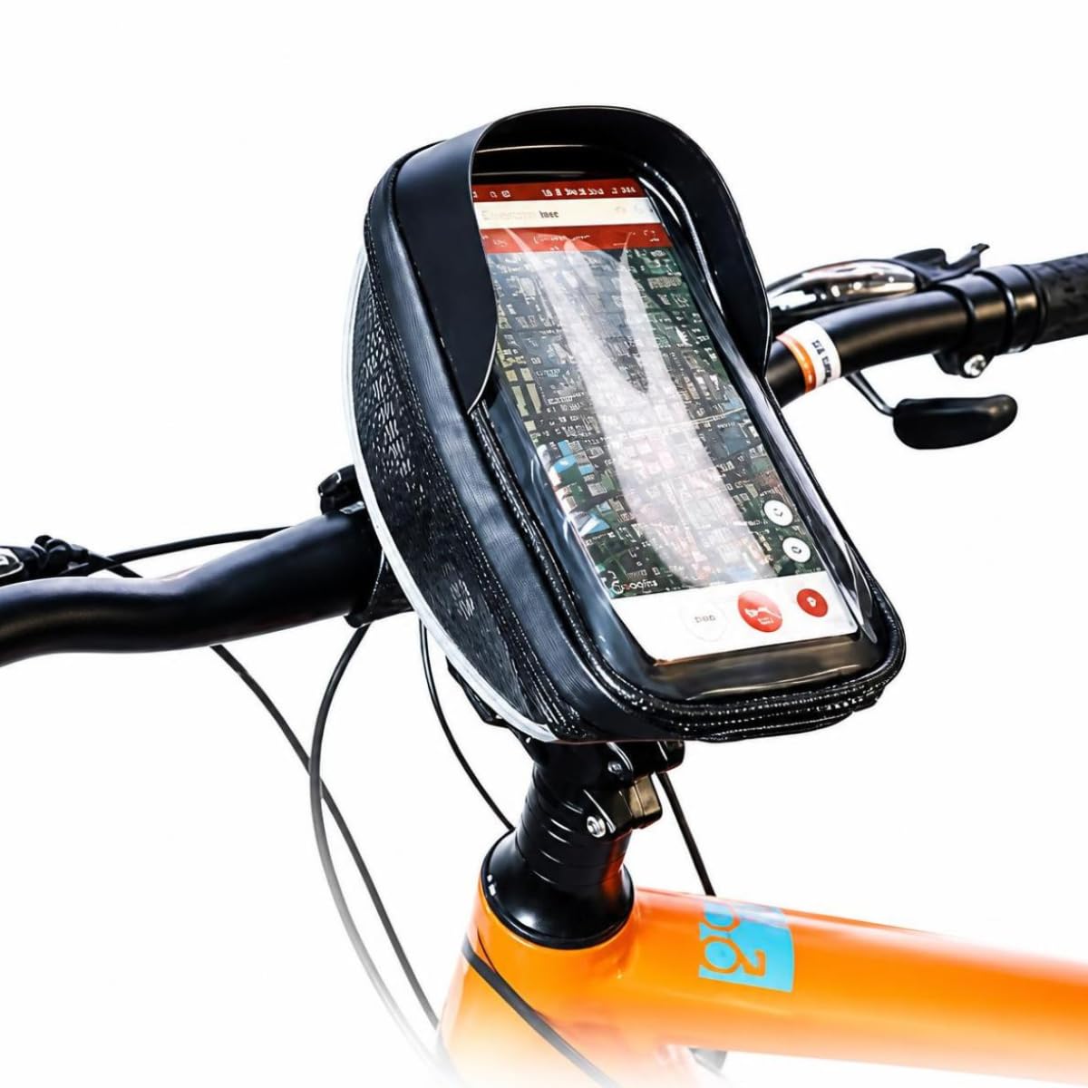 Bicycle Top Tube Phone Bag | Waterproof Touchscreen Pouch | Multi-Compartment Cycling Storage Bag | TPU & Nylon Bike Frame Bag | Fits Smartphones up to 6.7 Inches (Black)-picture-13