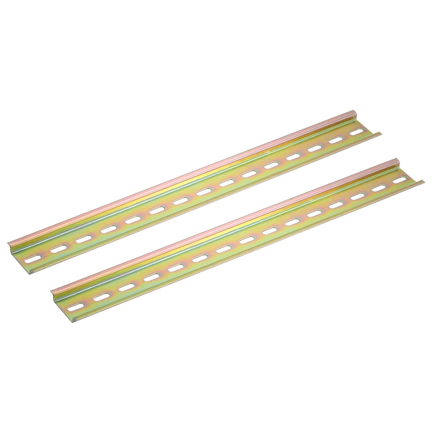 MECCANIXITY 2 Pcs DIN Rail Slotted Iron Mounting Guide 20"(500mm) Long 35mm Wide 7.5mm High Bronze Tone
