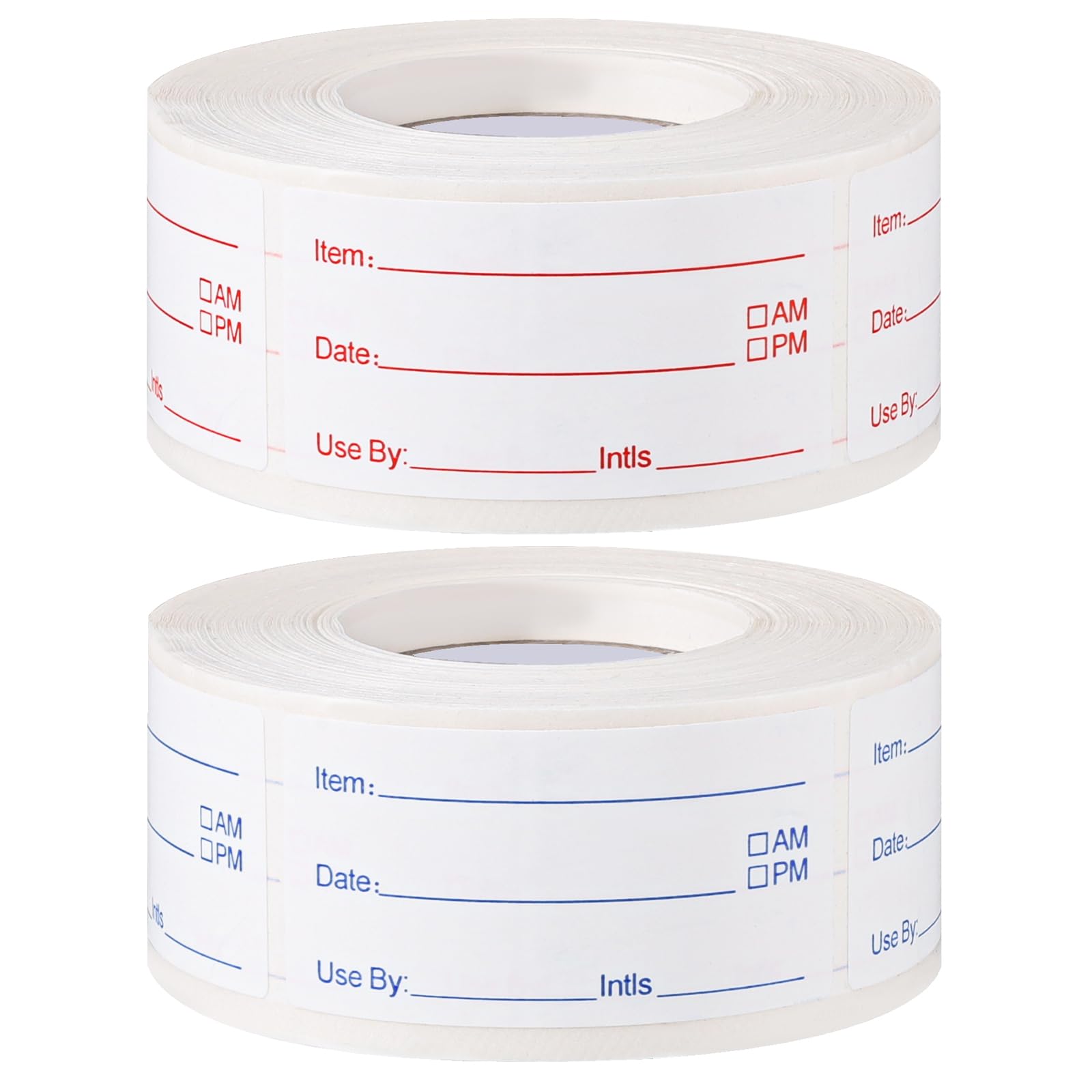 2 Rolls 1000 Pieces Removable Food Labels Stickers, 1.2 x 2.4Inch Freezer Lables Self-Adhesive Waterproof Food Storage Labels Prep Canning for Jars Pantry and Meal Containers (Red Blue)