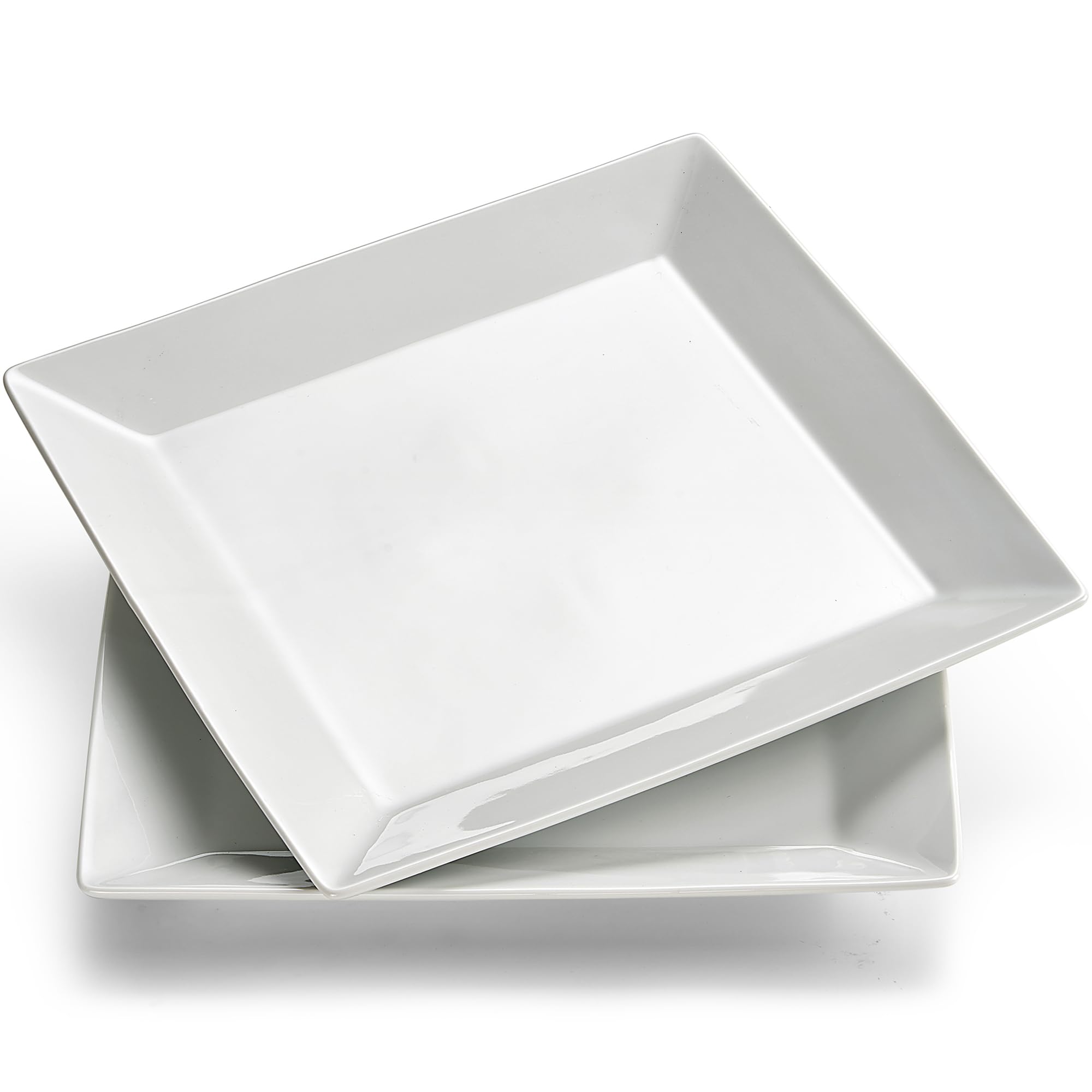 10.6" Porcelain Dinner Plate, Simply White Square Serving Plate for Salad, Steak, Pasta, Snacks, Restaurant, Party, Chip and Scratch Resistant, Microwave and Dishwasher Safe, Set of 2