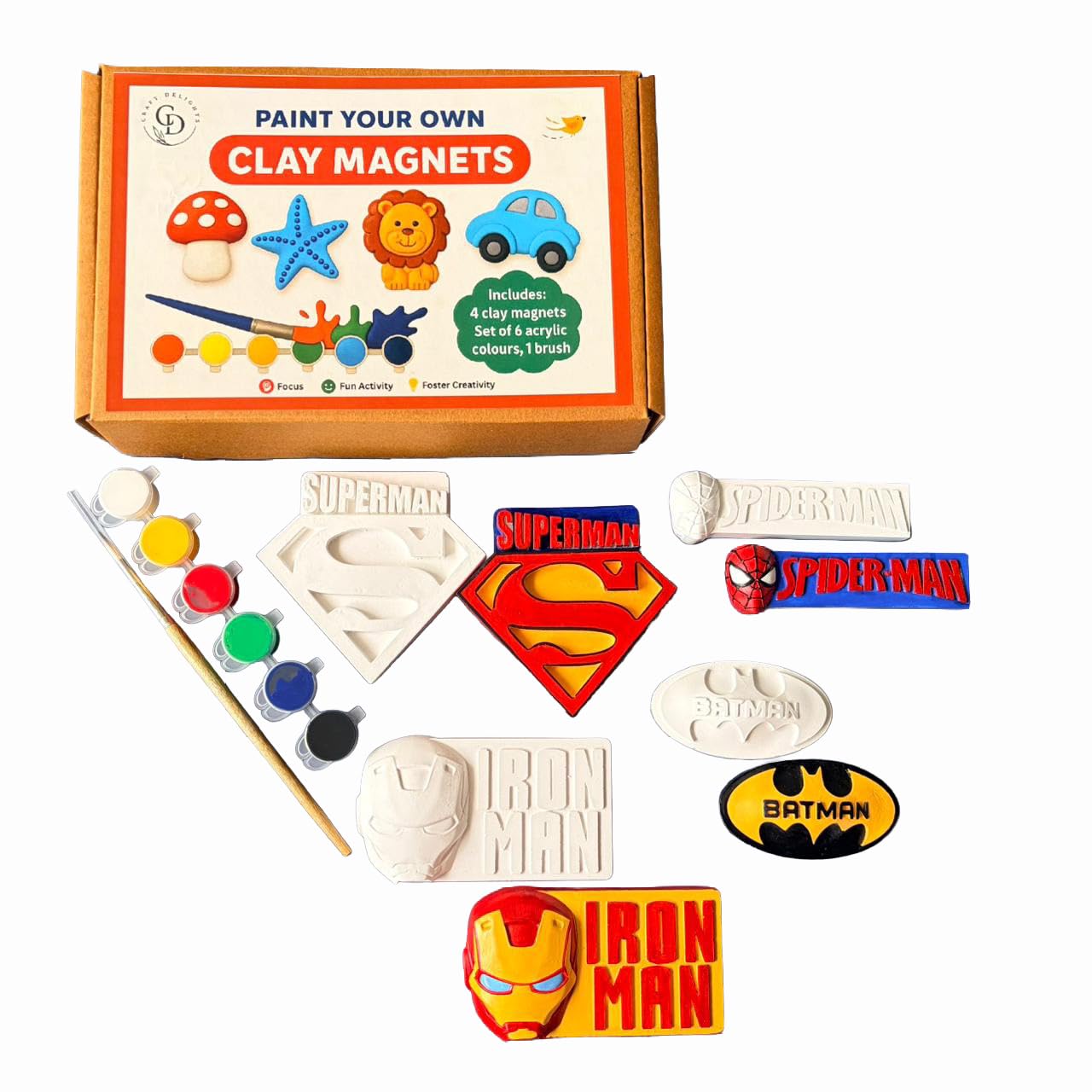 Craft Delights DIY Paintable Clay Fridge Magnets – Unpainted 3D Figurines for Kids, Paint Your Own Clay Magnets, Creative Birthday Gift, Arts & Crafts Activity Set (Superhero)-image-11