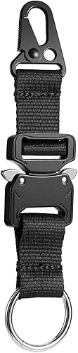 SOWHUP Llavero táctico con hebilla de metal de liberación rápida resistente, clips de engranaje EDC con clip HK y anillo de acero inoxidable