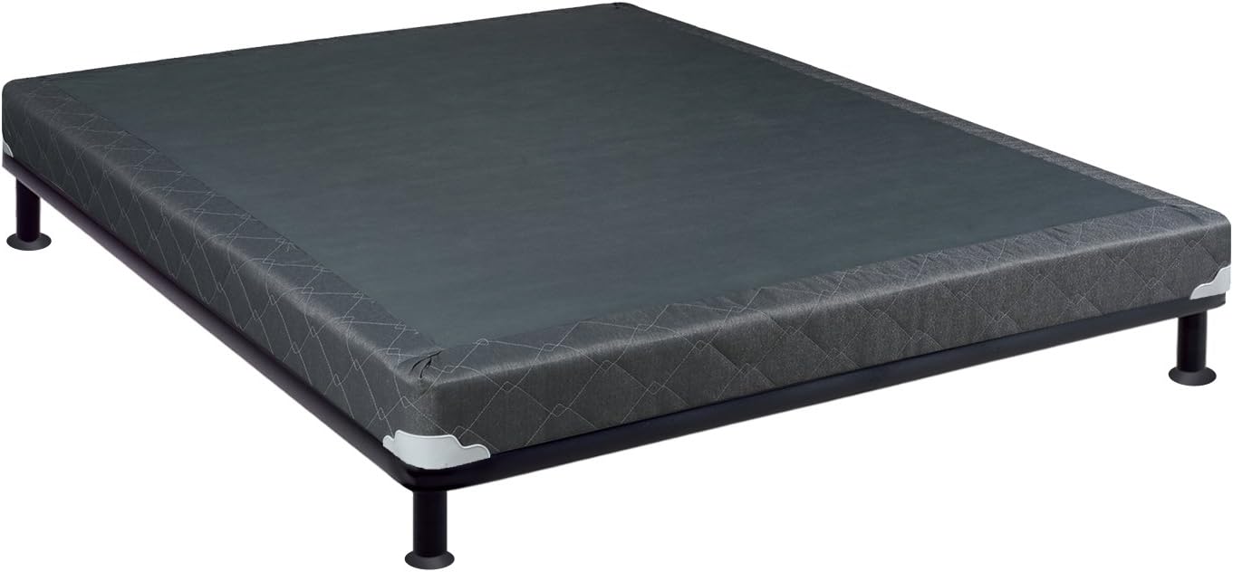 Fully Assembled Low Profile Metal Traditional Box Spring/Foundation for Mattress Set, Queen, Grey/White
