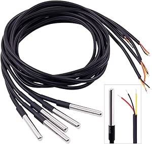Hilitchi DS18B20 Temperature Sensor Waterproof Digital Temperature Probe Thermal Probe Sensor (Pack of 5pcs 1M/3.2Ft)