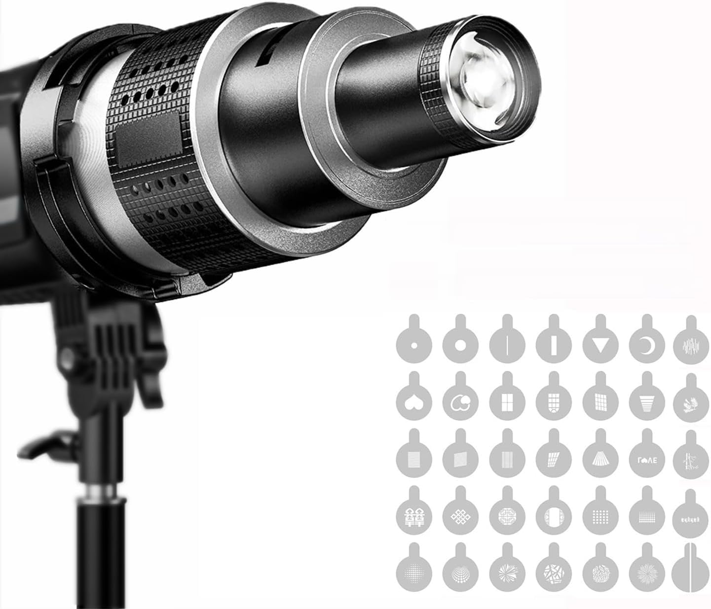 Snoot Bowens Projector, met 35 gobo's en 5 kleurenfilters, videolamp accessoires voor NEEWER CB60B CB200B, Aputure Amaran 60XS 100X/D 200D/X, Godox SL60 SL60W
