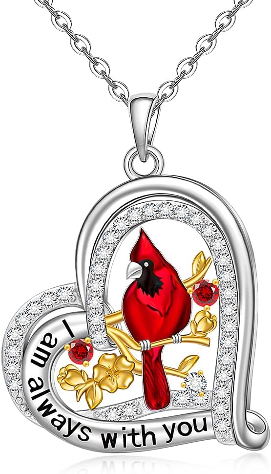 Cardinal Necklaces Cardinal Gifts for Women Red Birds Heart Cardinal Necklace 925 Sterling Silver Pendant Charm Memorial Jewelry