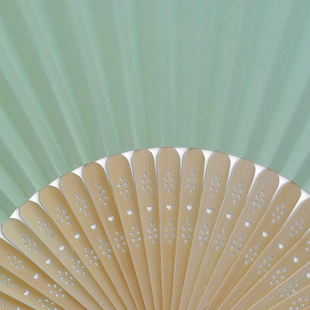 Handfächer aus weißem Papier und Bambus für Hochzeiten (Grün, 50 Handfächer)