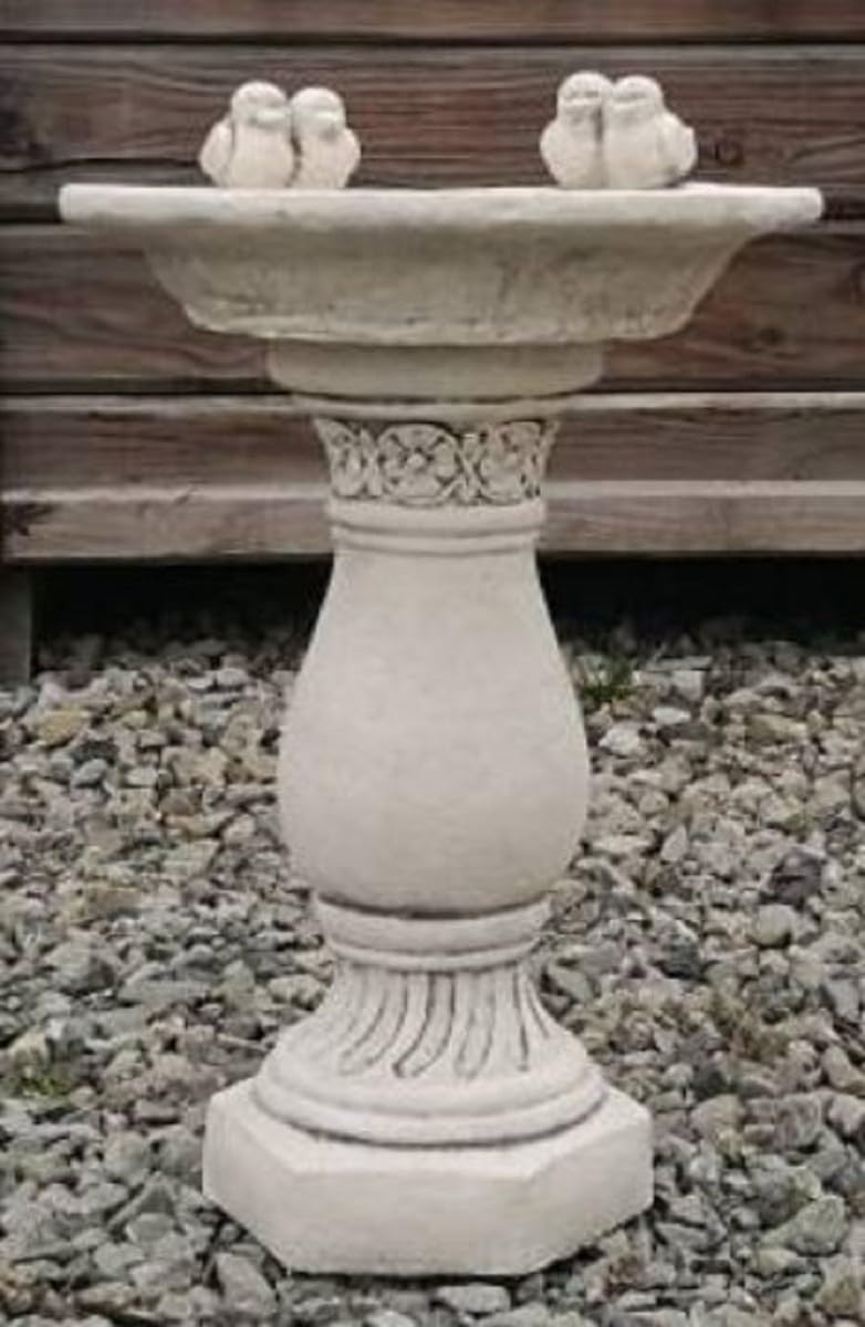 Casa Padrino Jugendstil Vogeltränke mit dekorativen Vögelchen Grau Ø 35 x H. 51 cm - Rundes Garten Deko Stein Vogelbad - Jugendstil Garten & Terrassen Deko Accessoires - Gartenmöbel im Jugendstil