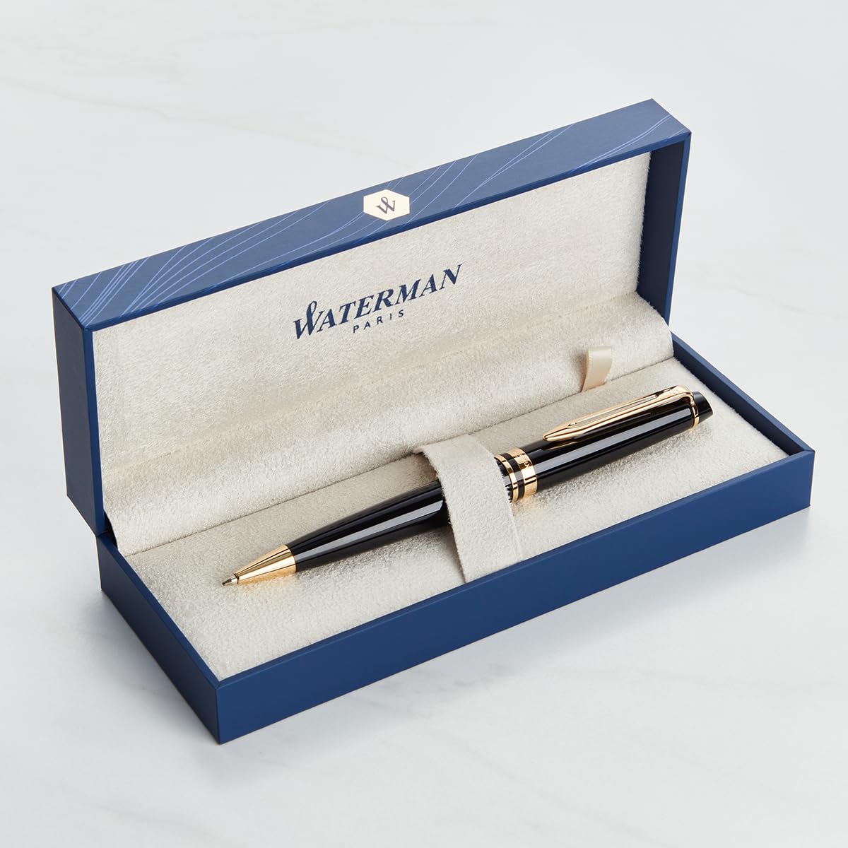 Personalised Waterman Expert Pen – Luxury Engraved Writing Pen Gift for Men & Women – Premium Business, Graduation & Birthday Gift (Black Lacquer Gold Trim Ballpoint)