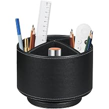 360  Rotating Pen Holder for Desk, Leather Table Desktop Nightstand Organizer with Remote Control Holder, Pencil Holder, Office Supplies for Living Room Decor Aesthetic, 5.5x5.5x4.0 Inch