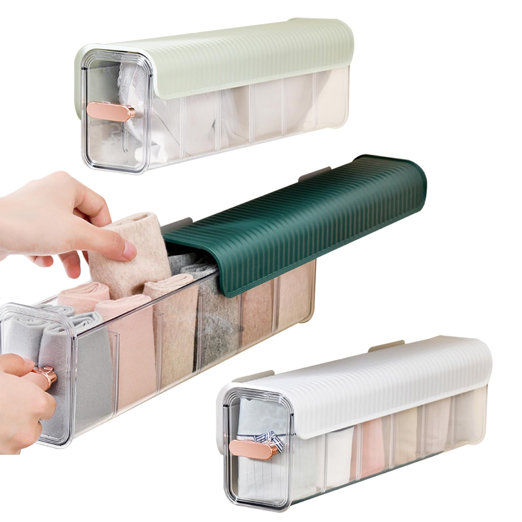 Unterwäsche Aufbewahrung Wandmontage Unterwäsche Aufbewahrungsbox 3pcs Punch-Free 6-Gitter transparente Unterwäsche Schubladen Organizer Schrankgarderobe Socken Organizer für Brashalle Krawatten Scha