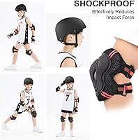 Vista 4 de Casco de patineta ajustable con equipo de protección, rodilleras, coderas, muñequeras para deportes al aire libre juveniles, BMX, monopatín