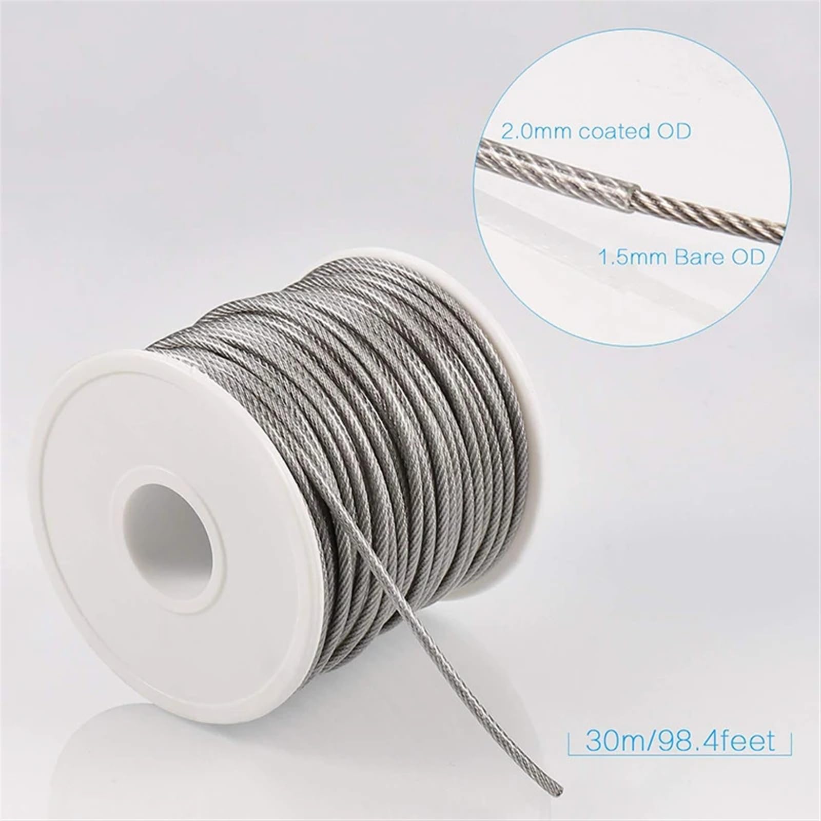 Cable Acero,Cuerda de Alambre Cuerda de Alambre Flexible recubierta de PVC de Acero, Kit de 2mm de diámetro, tendedero de Acero Inoxidable Transparente Suave, 15/25/30/50 Metros(TypeJ 50m)