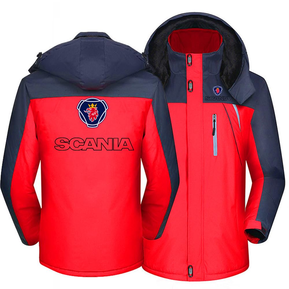 Sidhu Men's Red Winter Full Zip Jacket For Scania Ski Jacket With Detachable Hood Fleece Snow Jacket Waterproof Mountain Windbreaker Windproof Hiking Walking Outdoor Coat,-5Xl