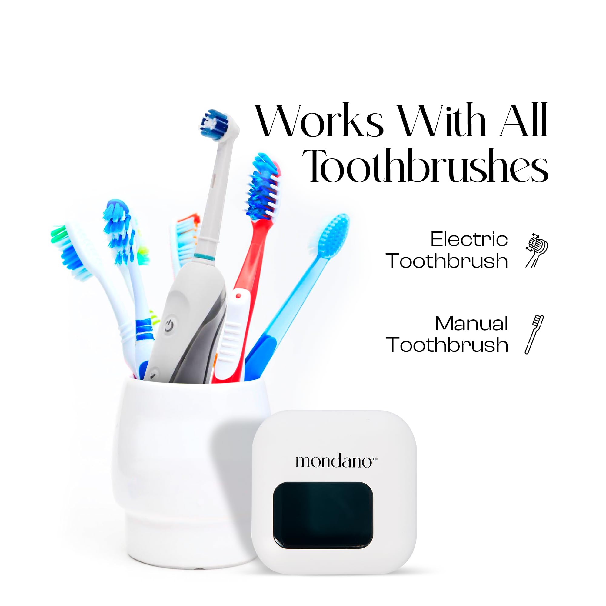 Desinfectante UV-C para cepillos de dientes, esterilizador portátil, funda, soporte y estuche para cepillos de dientes de cualquier tamaño, color blanco