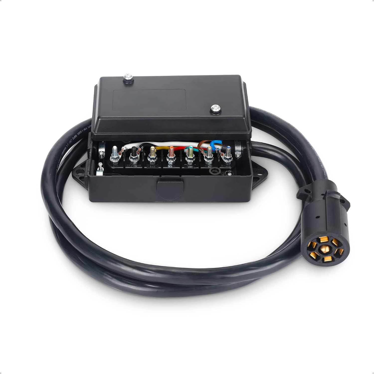 Cable Matters 7-Way Trailer Wire Harness 10ft with Junction Box in Black - Inline Trailer Cord with 7-Gang Junction Box and 8 Feet Cord