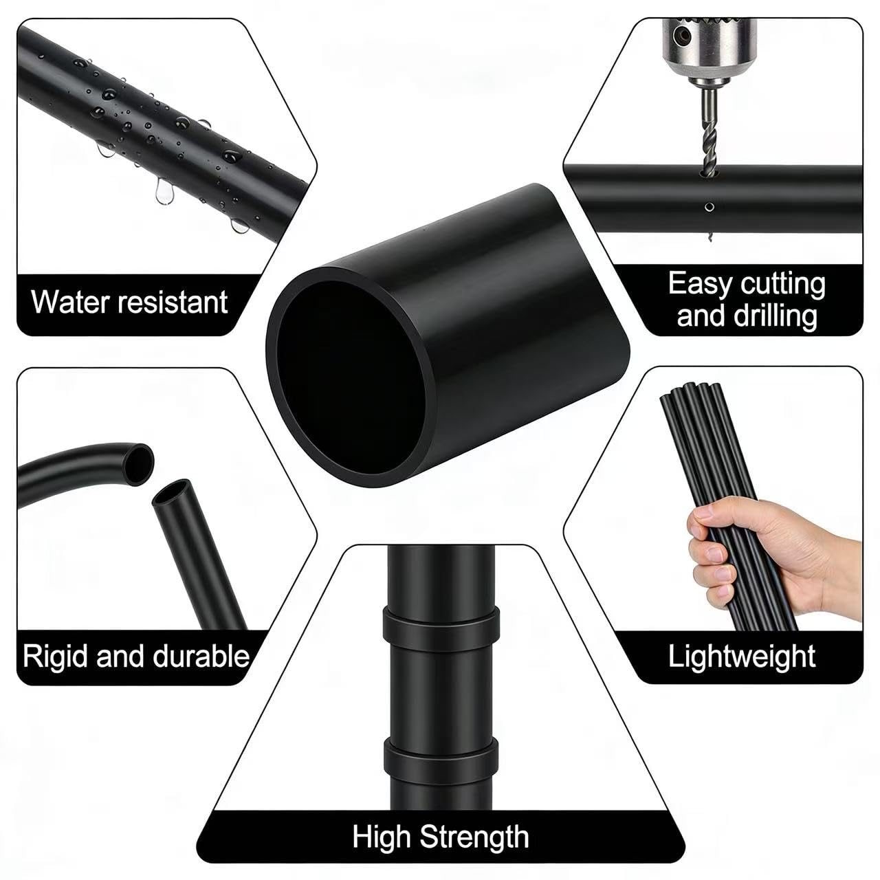 Tube Fibre de Verre Noir 1m Tube Creux GFRP 2 pièces Haute Résistance Tuteur Plantes Léger Facile à Couper Jardin,7mm*5mm*1m