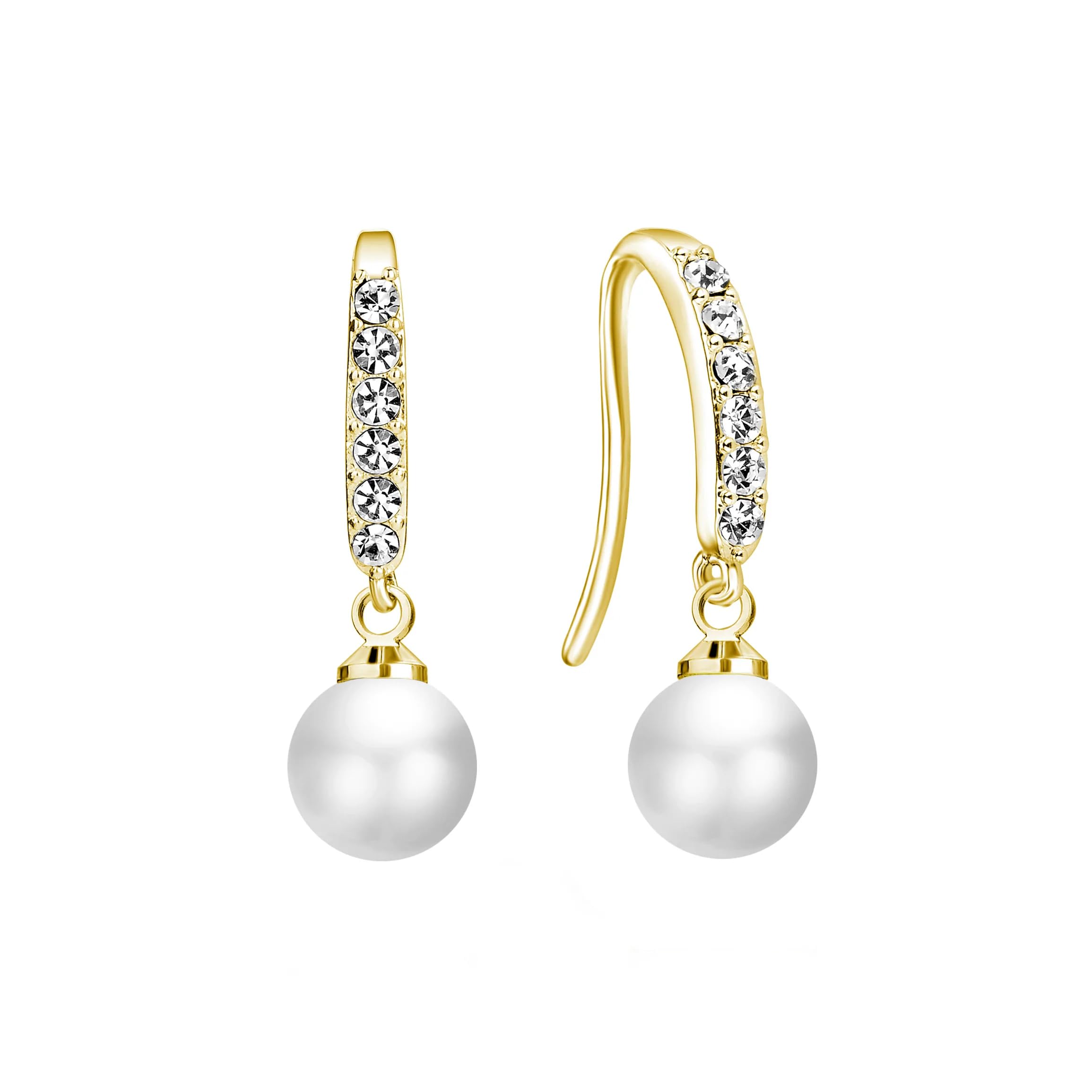 Philip JonesGold Plated Pearl Drop Earrings Created with Zircondia® Crystals, Gold Plated, Zircondia® Crystal