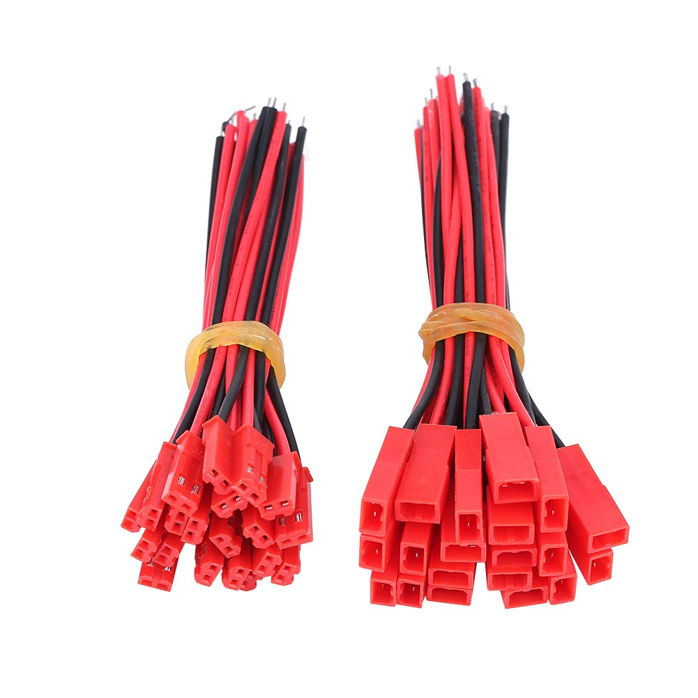 Lot De 40 Câbles JST 2 Broches Mâle/femelle – 24 AWG – Gaine Silicone – Pour RC Lipo, Mini Hélicoptère, LED – 10 Cm – Accessoire Modélisme