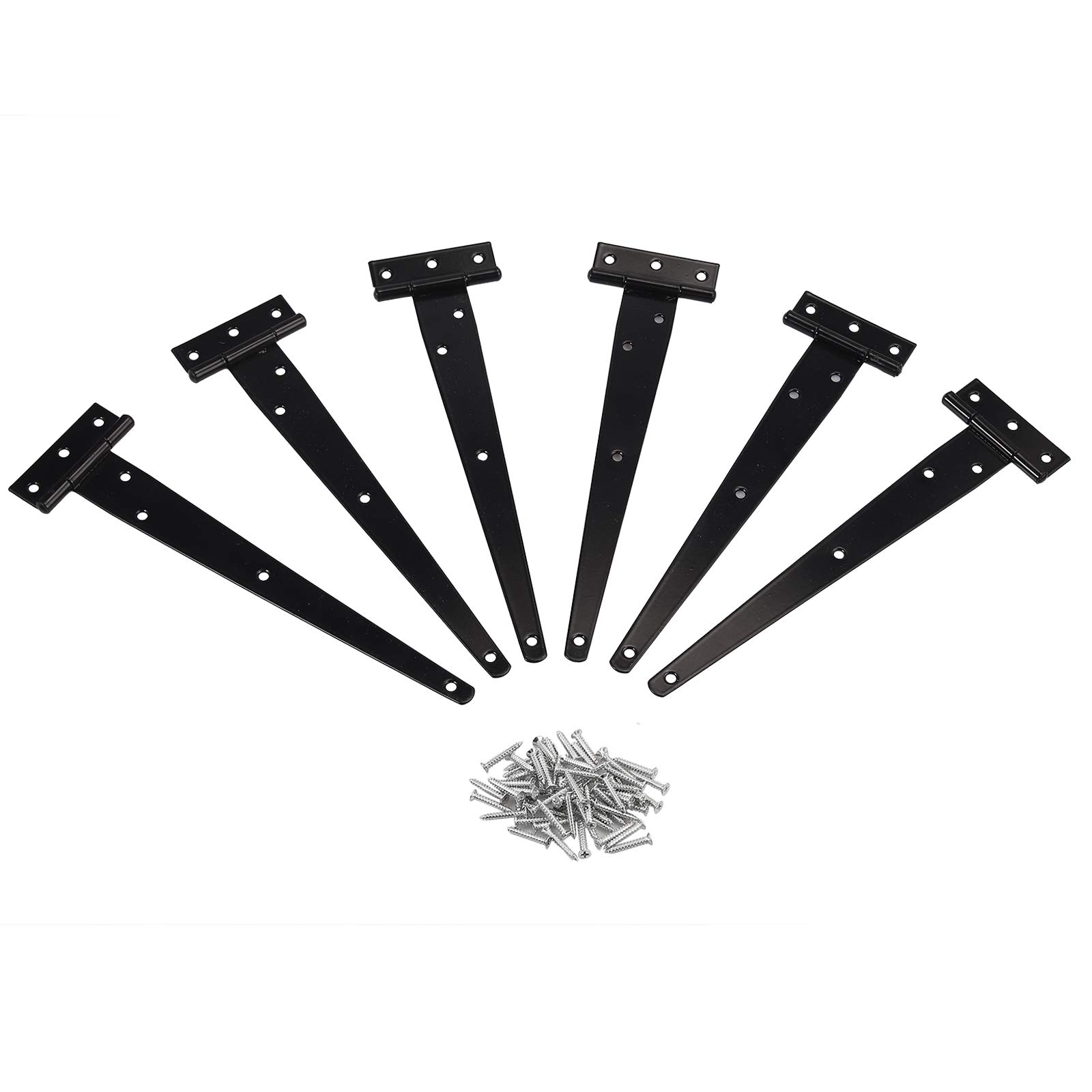 Justech6PCs 10" Heavy-Duty T-Hinge Tee Shed Hinge Set T-Strap Hinges Black Forged Metal Iron Gate Door Barn Hardware with Screws