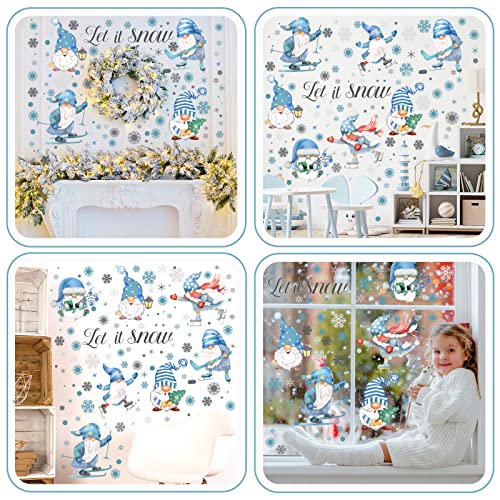 Eersida 135 Pcs Snowy Winter Gnome Snowflake Wall Decals Christmas Snowflakes Decal Silver And Blue Theme Stickers For Kid Bedroom Home Kitchen Decor Gift(Snow Style) #TOP6
