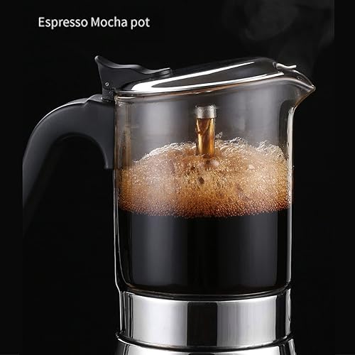 Miniatura 2 de Cafetera de café expreso, con tapa de cristal y acero inoxidable, olla de café expreso italiano clásico de acero inoxidable, cafetera cafetera