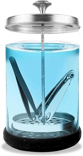 JJ CARE Tarro desinfectante (21 onzas) – Tarro desinfectante de peluquero, recipiente desinfectante con colador extraíble de acero inoxidable y tapa