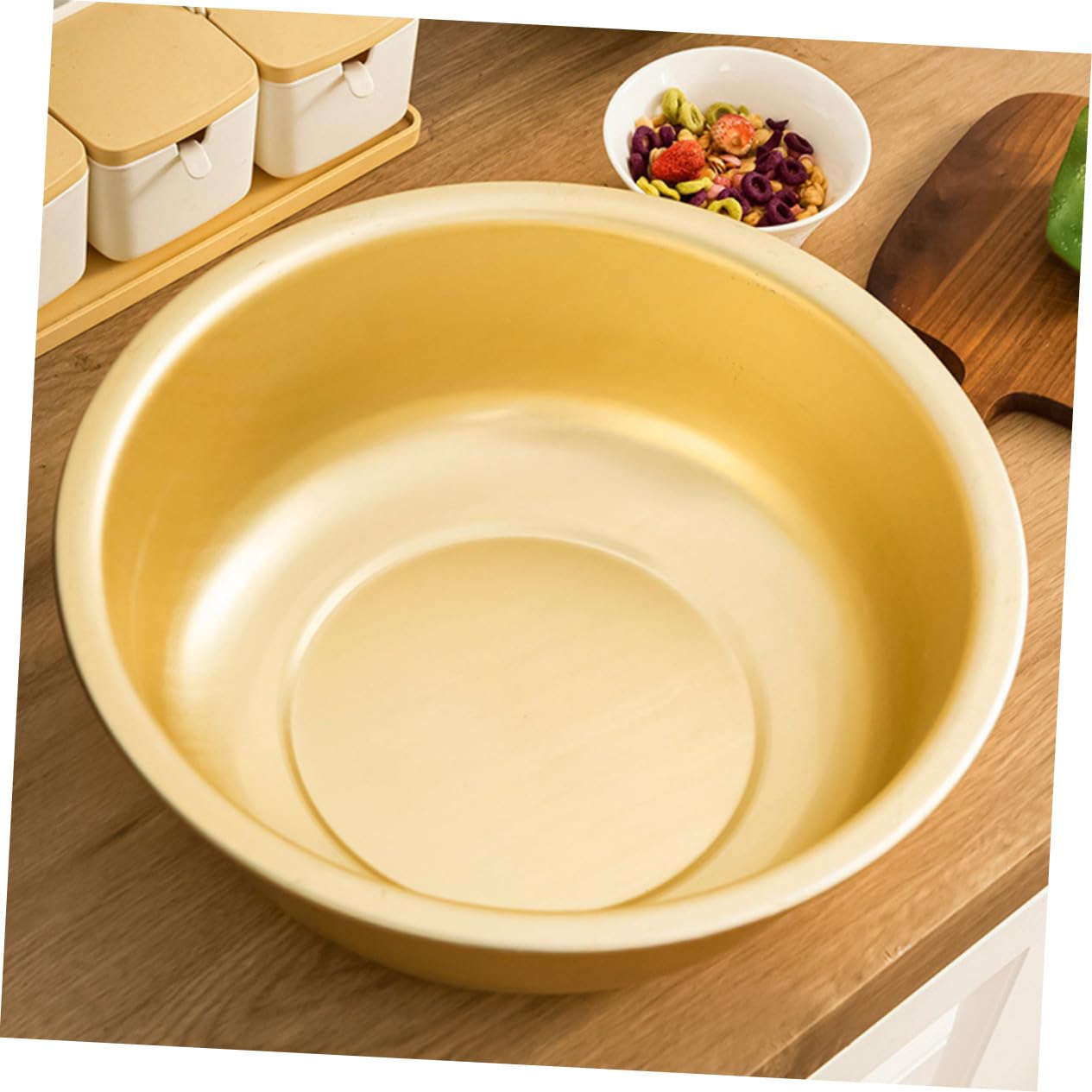 Cuenco de Aluminio Dorado de Gran Capacidad Diseño Redondo, Lavabo de Metal Seguro Fina Manufactura para Cocina y Lavado de Frutas