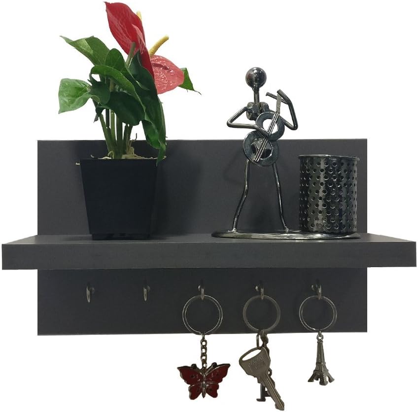 A10SHOP Omega 6 Wooden Key Holder with Wall Decor Shelf (Slate Grey)