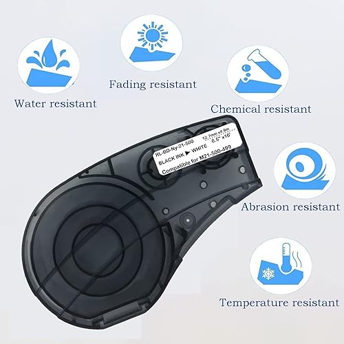 Miniatura 2 de Cinta de etiquetas compatible con cartucho M21-500-499-TB, cinta de etiquetas de nailon de 12 pulgadas, película de tela de nailon negro sobre