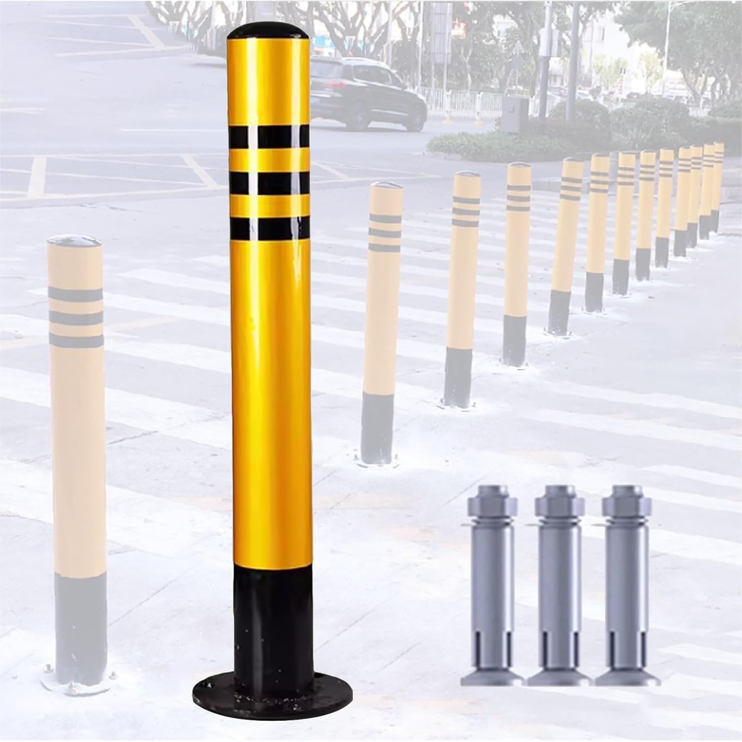 JYBNBBE Traffic Post Safety Cone Barrier Cone Sidewalk Traffic Delineator Post, Night Reflective Driveway Safety Bollard with Mounting Screws, Parking Lot Warning Post Cone,2 Pack-H-75cm/29.5in