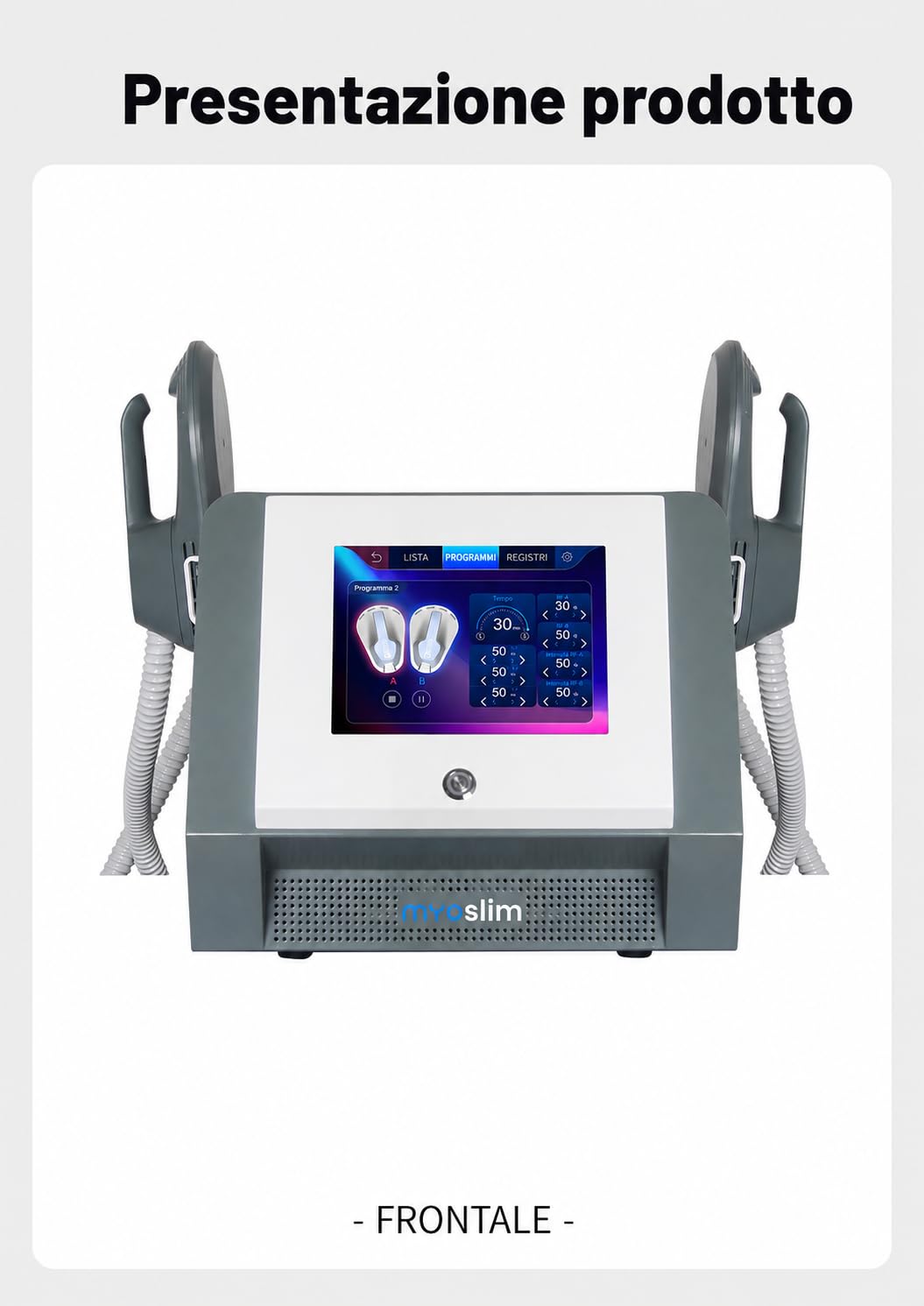 myoslim Macchina EMS Body Sculpt a 2 Manipoli, Dispositivo per Rimodellamento Estetico del Corpo, Elettrostimolazione Muscolare, Schermo Tattile, Uso Salone
