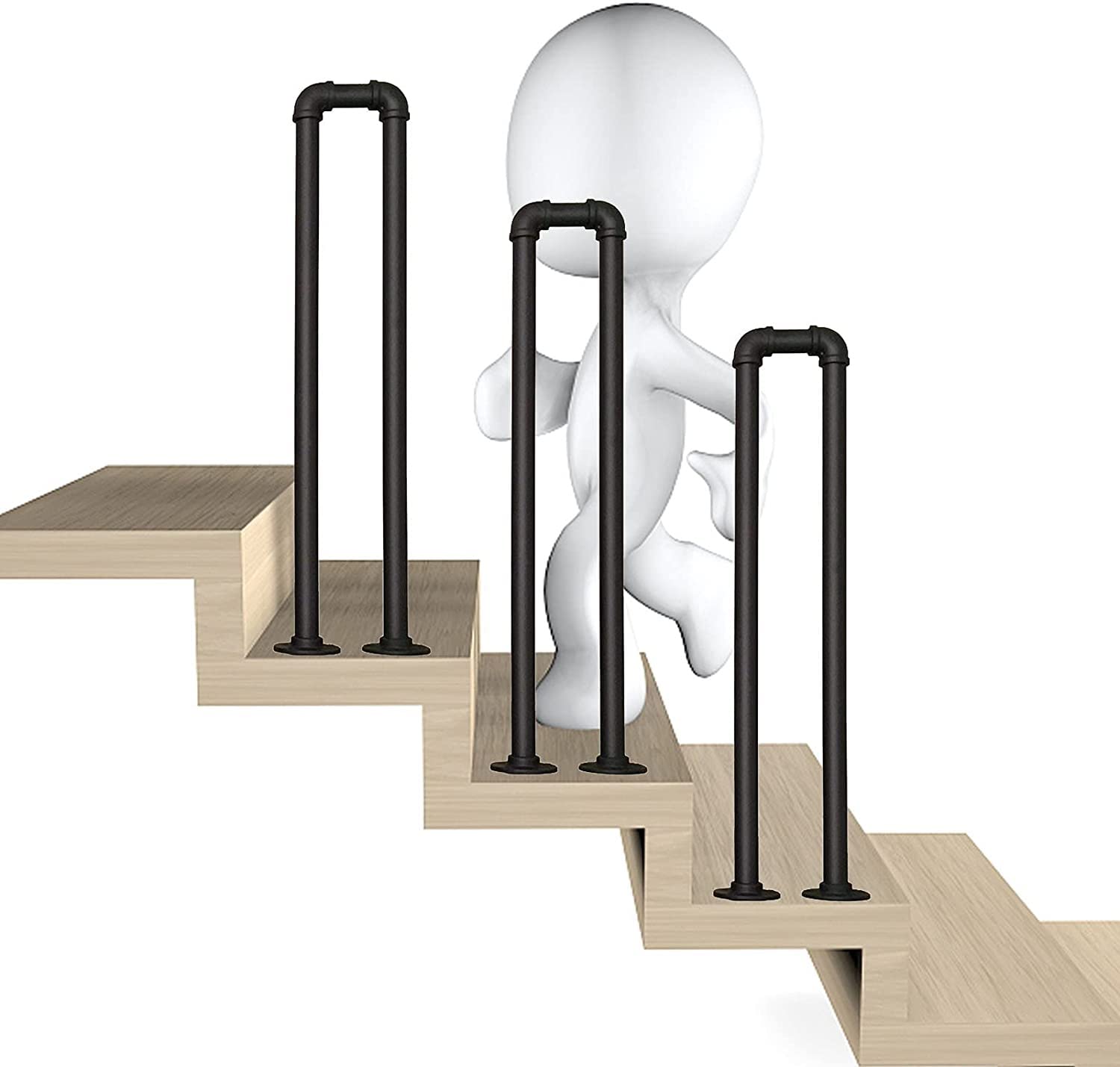Stair handrail for Indoor U-Shaped Matte Black Handrails for Outdoor Steps,Wrought Iron Staircase Railing Safety for Elderly Children's Loft Corridor Safety Support Bar(95cm(3.1ft))